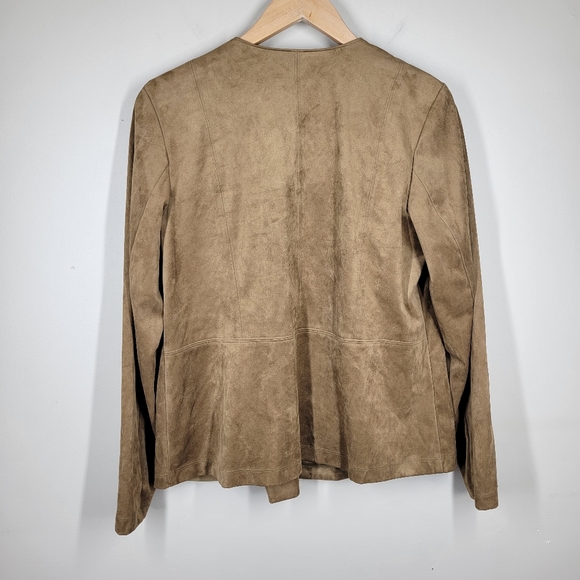 J. Jill Brown Tan Faux Suede Zip Moto Jacket Zipper Pockets Small Long Sleeve - Picture 6 of 8